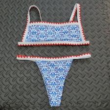 Blue Floral Coquette Bikini Set Small Cottagecore Summer Vacation Resort Beach