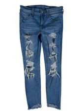 American Eagle Medium Wash Distressed Mid-Rise Jegging Crop Jeans Women's 6L