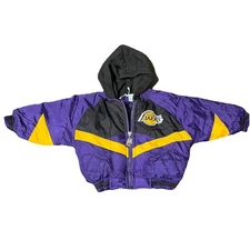 Vintage Los Angeles Lakes Hooded Kids Puffer Jacket Double Zip 12M Toddler NBA