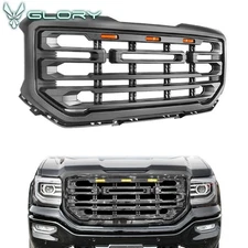Fits 16-19 GMC Sierra 1500 Front Bumper Grille Hood Grille Matte Black ABS