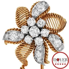 Van Cleef & Arpels Vintage Diamond 18K Gold VCA Flower Lapel Brooch