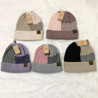 C.C Color Block Beanie for Adults, Winter Hats, Premium Hats, Cozy Warm Hats