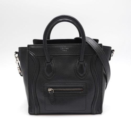 CELINE Luggage Nano Handbag Black Calfskin 2WAY Shoulder Used From Japan