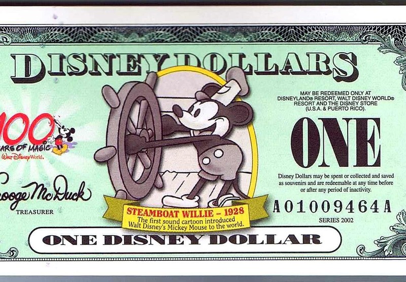 2002 $1 UNC Disneyland Dollar A00924085A Mickey Steamboat Willie Dollars DIS77