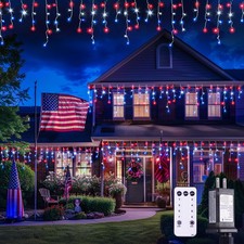 Icicle Lights for 4th of July Decor, 400 LED Red 38.8FT Red white and Blue