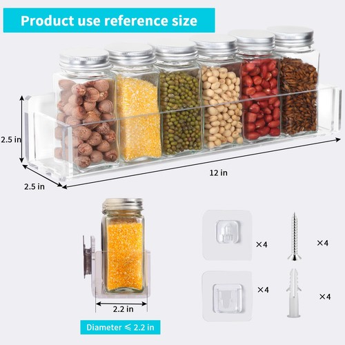 Acrylic Spice Rack Attached to the Wall for Kitchen Cabinet Doors or Hanging ... - Picture 4 of 7