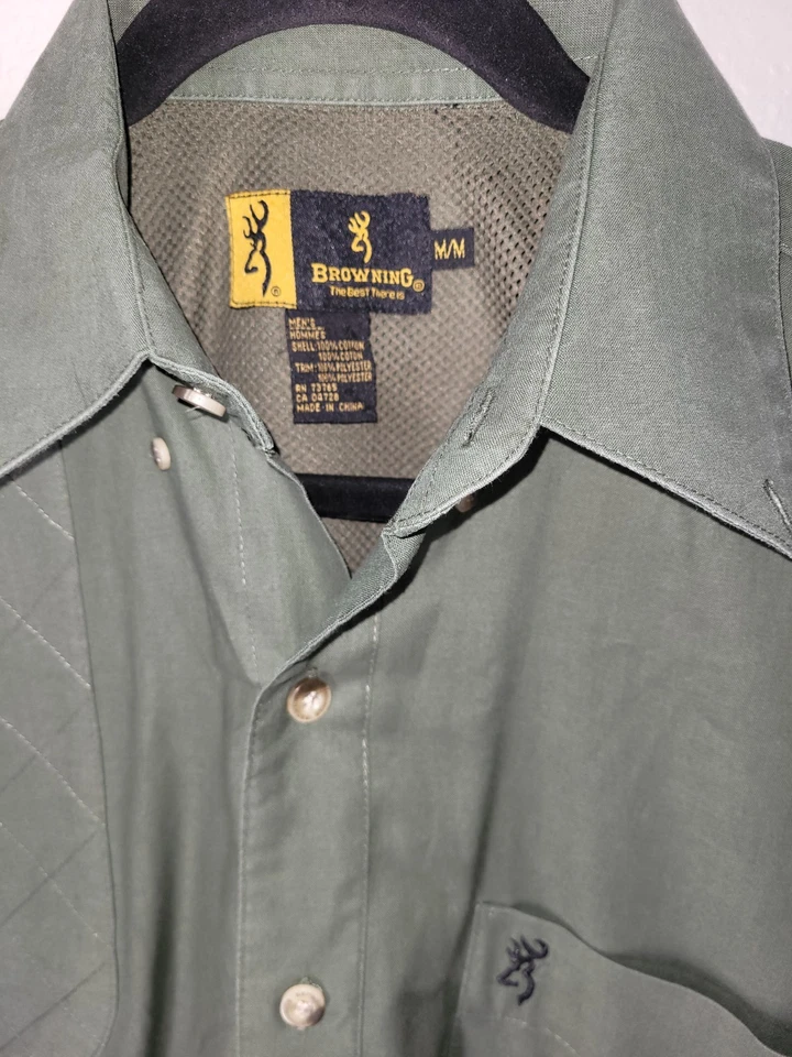 Vintage Browning Hunting Short Sleeve Green Button Down Shirt REACTAR pocket MED - Image 3 of 4