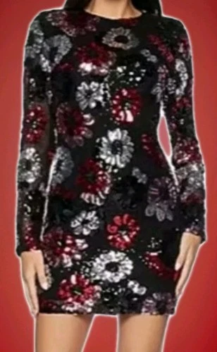 Premier Amour Black Floral Sequin Dress Size 18 NWT