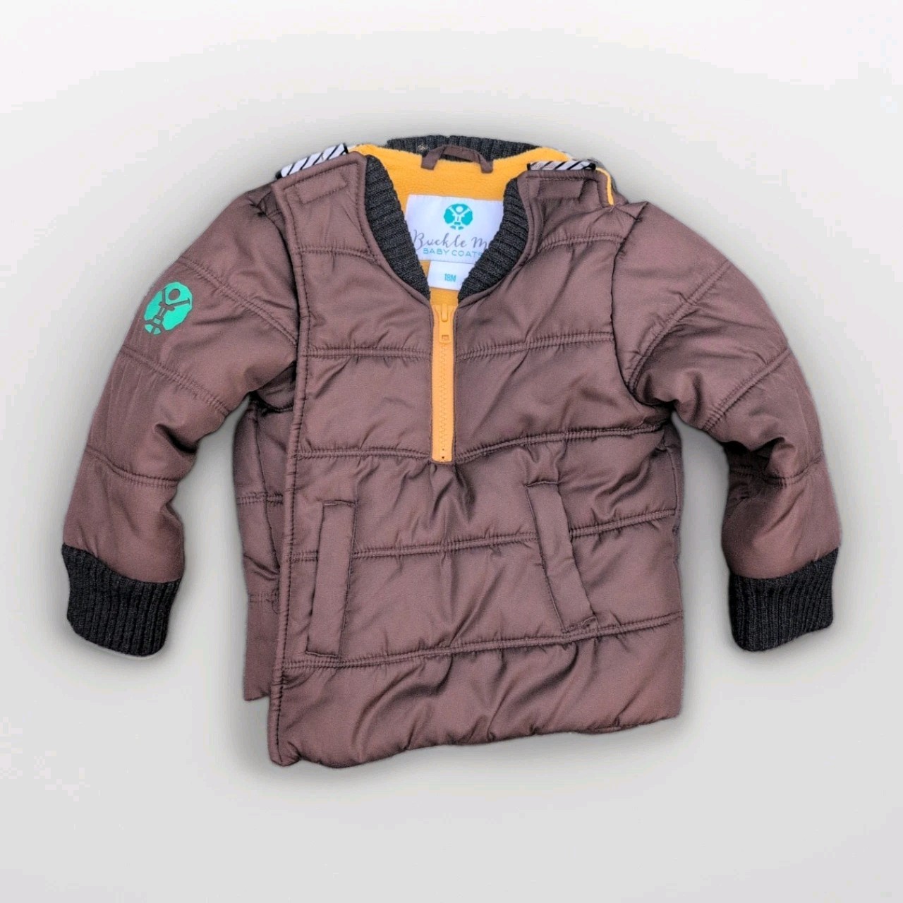 Cappotto giacca sicuro seggiolino auto foderato in pile marrone/giallo Buckle Me bambino 18 m