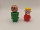 Vintage Fisher Price Little People 2 Figure Set- Blonde Girl &  Green Dad
