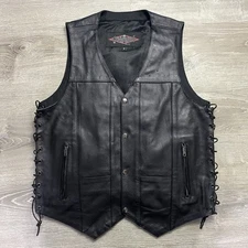Street & Steel Black Leather Vest Men’s Size Medium Snap Front & Conceal Carry🔥