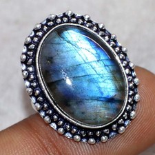 925 Silver Plated Fiery Labradorite Ring US 5.5 Trendy Jewelry Fashion Sale GW