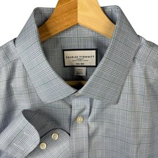 Charles Tyrwhitt Non-Iron Slim Fit Dress Shirt 17/35 Blue Green Glen Check