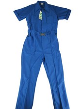 Vintage Blue Jumpsuit 44 Tall Polyester Workwear Short Sleeve Retro Coverall