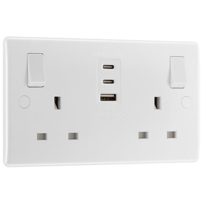 BG Electrical 30W Doppel geschaltete Netzsteckdose Steckdose mit Schnellladung, 1 Typ
