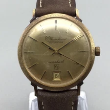Vintage Lucien Piccard Seashark Automatic Watch Mens33mm Gold Tone Leather Band