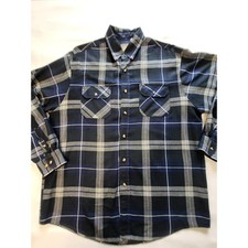 1980's Outdoor Exchange Mens Large Tall Blue Plaid Flannel Shirt Long Sleeve