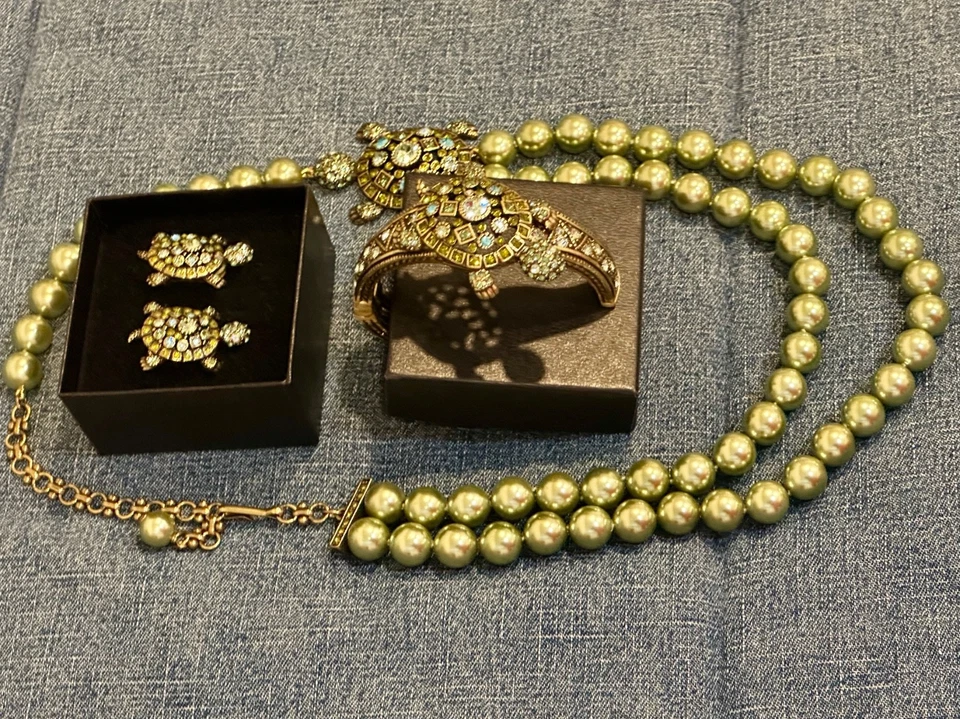 Raro Juego de Pendientes Pulsera Tortuga A Juego HEIDI DAUS Swarovski De Colección Foto 3 de 4