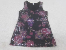 Studio Y Shirt Womens Large Black Floral Sequin Tank Top Sleeveless Party