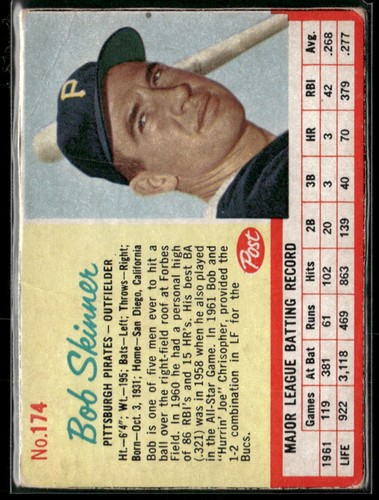 Bob Skinner [Hand Cut] #174 1962 Post Cereal card