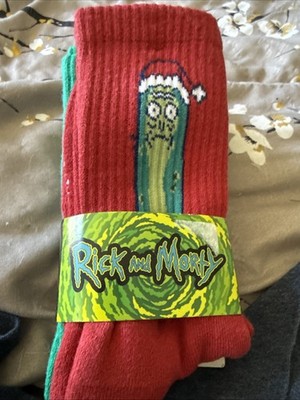 Rick & Morty Christmas Crew socks 3Pack Shoe size Mens 6-12 red & green & Gray