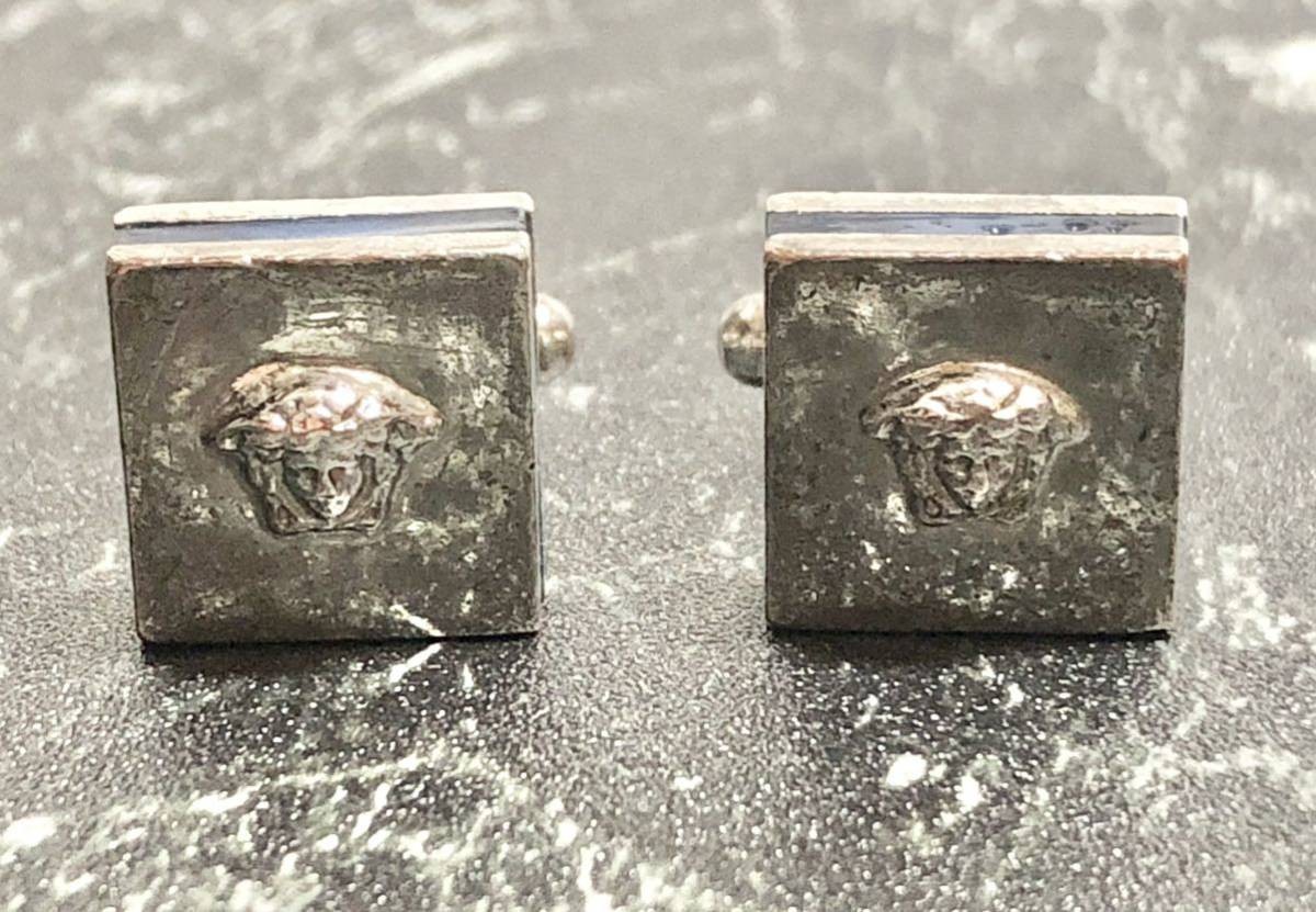 Versace Cufflinks Silver Medusa - Used with Box, Minor Scratches, Chips