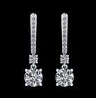 Round Cut Moissanite Dangle Earrings 925 Silver Lever Back Lab Diamond Pair Gift