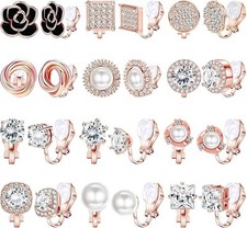 12 Pairs Clip On Earrings for Women - Non Pierced Crystal Pearl Stud Jewelry Set