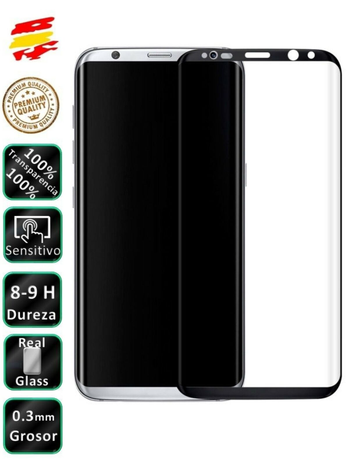 Protector Samsung Galaxy S8 Negro Completo 3D Cristal Templado de Pantalla