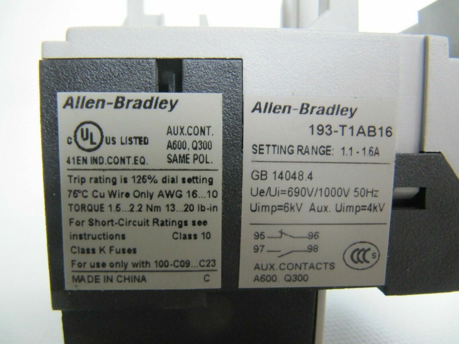 (NEW) Allen-Bradley Thermal Overload Relay 1.1-1.6A Cat. 193-T1AB16 Ser A