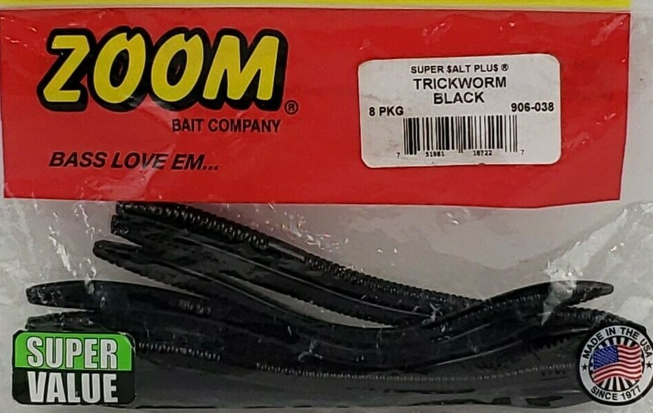 Zoom Super Salt Plus Trickworm Black 8CT 906-038 New | eBay