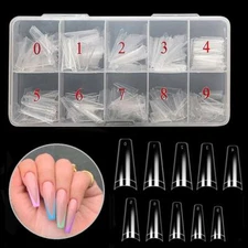 500Pcs Acrylic French Half False Nail Tips Coffin Flat C Curve Nail Art Natural
