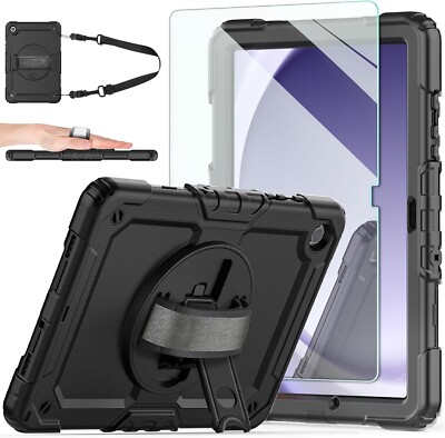 Samsung Galaxy Tab A9 Plus 11'' Schwarz Hülle mit Schultergurt und Ständer