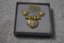 Precious Moments 1997 Gold-Tone Lapel Pin Locket and Earring Set 279757