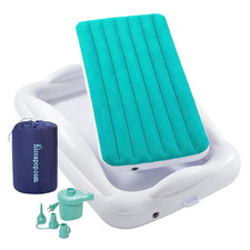 Portable Inflatable Toddler Travel Bed with Safety Bumpers - Teal Blue