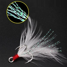 50 Pack Treble Hooks With Feathers 4# 6# 8# 10# 12# Fishing Hooks