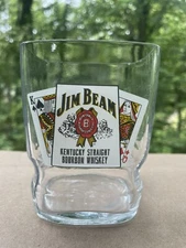 JIM BEAM Kentucky Bourbon Whiskey Poker Cards Heavy Rocks Glass 18 oz Large