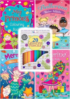 BG Kids Childrens Colouring & Activity Books Set of 4 + 20 Pencils - Choose Set