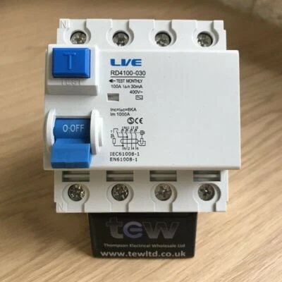 Live Electrical 4 Pole RCD 100 Amp 30mA Four Pole RCD - RD4100-030