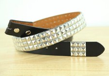 NO BUCKLE Black Leather Pyramid Belt XL 42-44 Punk Goth Industrial 90s Y2K