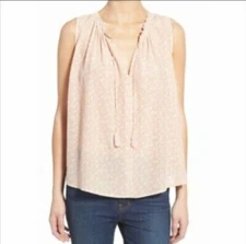 Madewell White Pink Floral Pleated Front Tie Sleeveless Blouse M