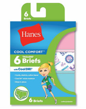 Hanes  Girls' Cool Comfort  Briefs with Cool Dri  6-Pack  "ALL SIZE" NEW  