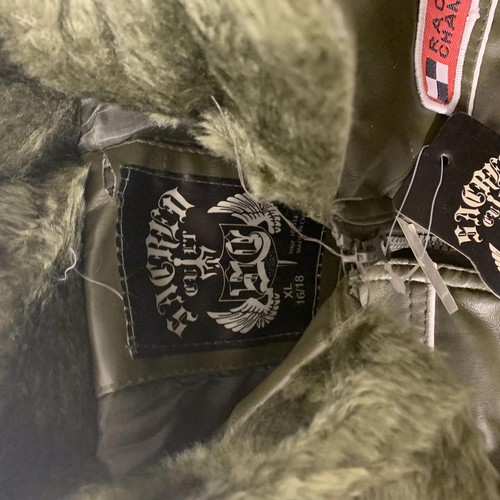 Boys Leather Flight Jacket - XL, Green with Patches - Picture 6 of 8