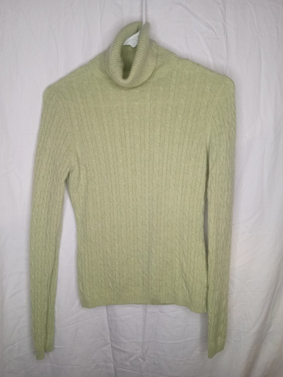 Griffen Cashmere Womens Green Pure Cashmere Pullover Turtleneck