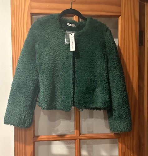 Alice And Olivia Deep Emerald Green Fawn Faux Fur Cropped Jacket NWT So Soft - Picture 3 of 24