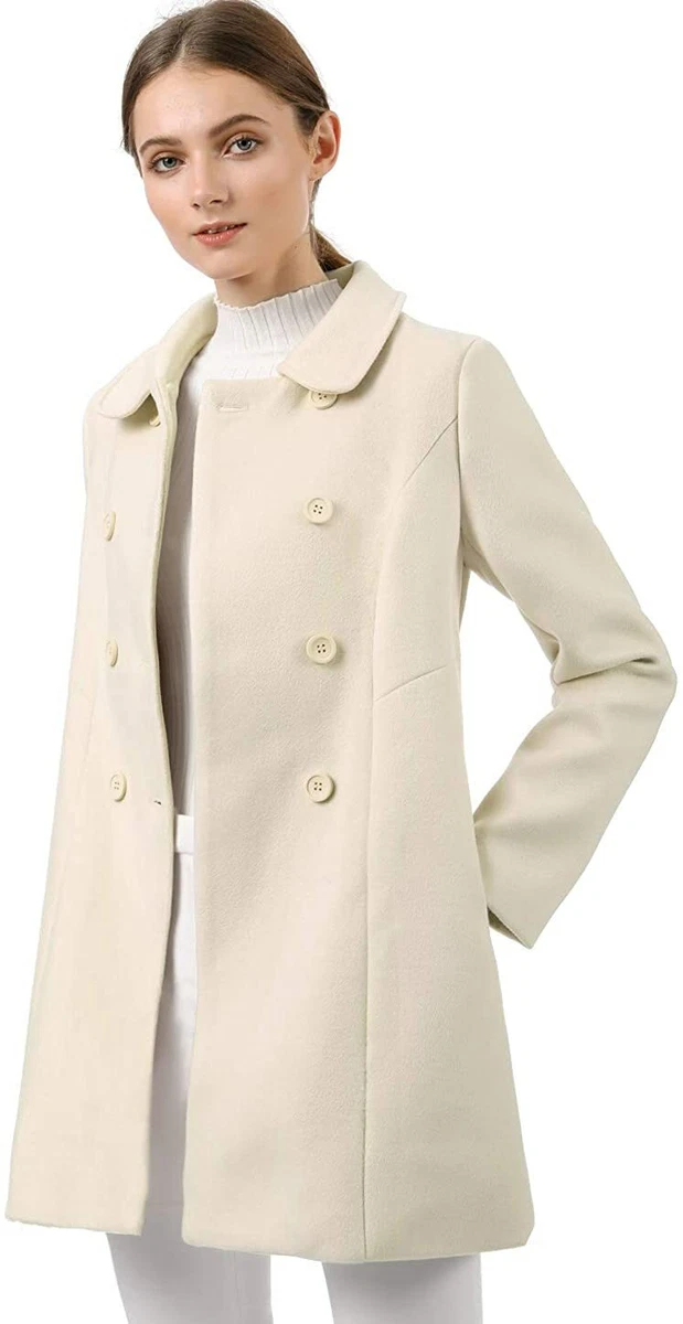 Allegra K Women s Peter Pan Collar Double Breasted Winter Long Trench Pea Coat