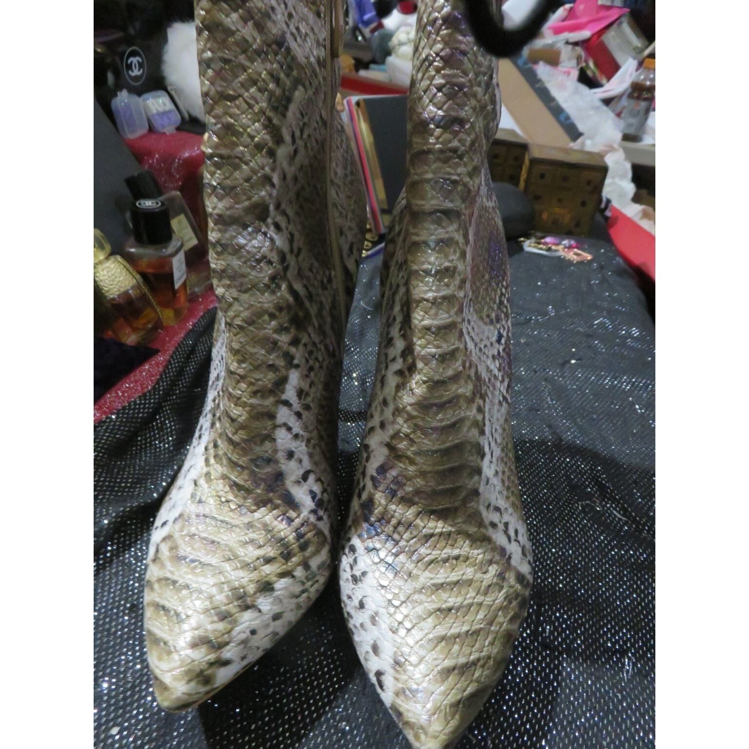 Python Embossed Faux Vegan Leather Stiletto Booti… - image 2