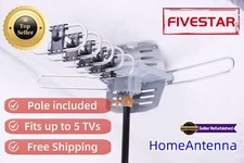 BEST HDTV 1080P Amplified Antenna 5 TV Pole 360 Rotor Digital UHF VHF FM 150 Mi