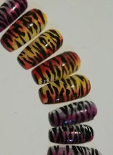 pressonnails handpainted tiger design coffinnails nailart falsenails tigerstripe