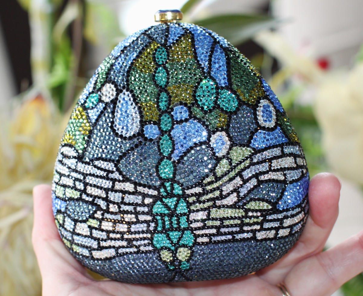 Judith Leiber Tiffany Glass Dragonfly Swarovski Crystal Clutch